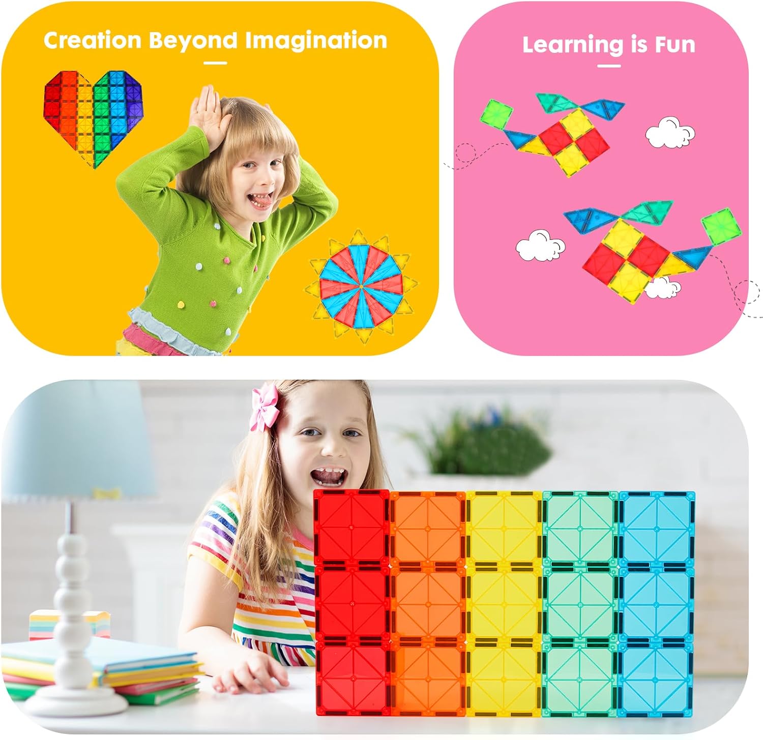 Gemmicc Magnetic Tiles 100 PCS with 2 Cars, STEM Approved Educational Magnet BuildingToys, Magnet Puzzles Stacking Blocks for Boys Girls 24hrsmart